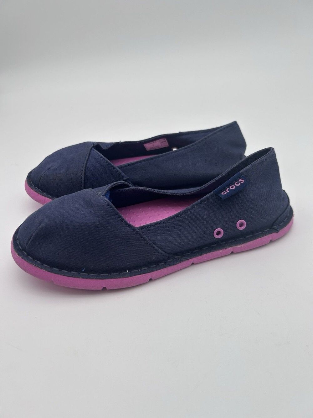 CROCS Navy Slip-On Flats with Pink Soles